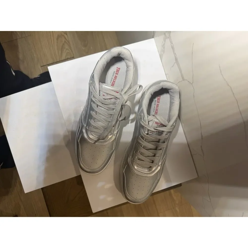 True Religion Jones Silver Patent Leather LowTop Mens Size 11 Sneaker Shoes New